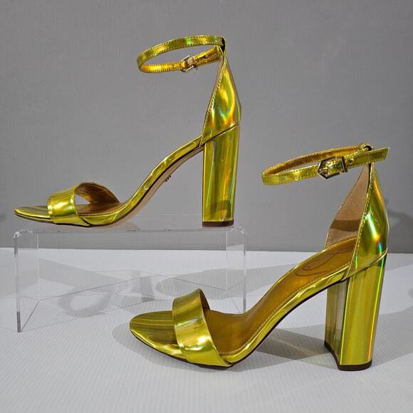 Sam Edelman Yaro Block Heel Sandal Womens 8 Metallic Gold Evening Wedding Party - Picture 2 of 13